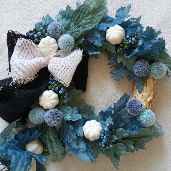 Fall Blue & Teal Maple Leaf Wreath 12" Farmhouse - Picture 9 of 10